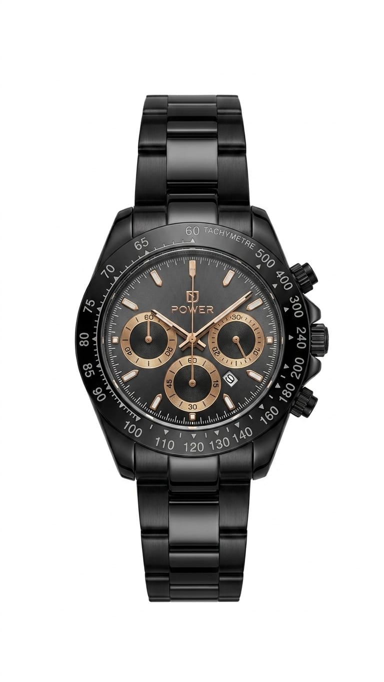 POWER” . Black luxury chronograph
